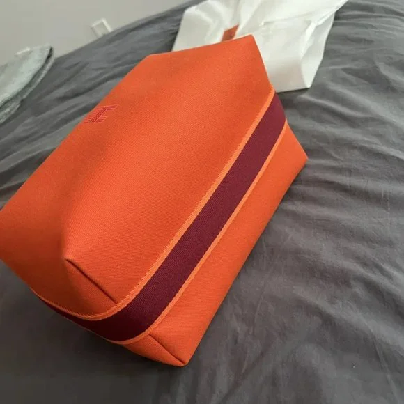 [SOLD] Hermès Orange Feu Toile Large GM Bride-a-Brac Case - Picture 2 of 3